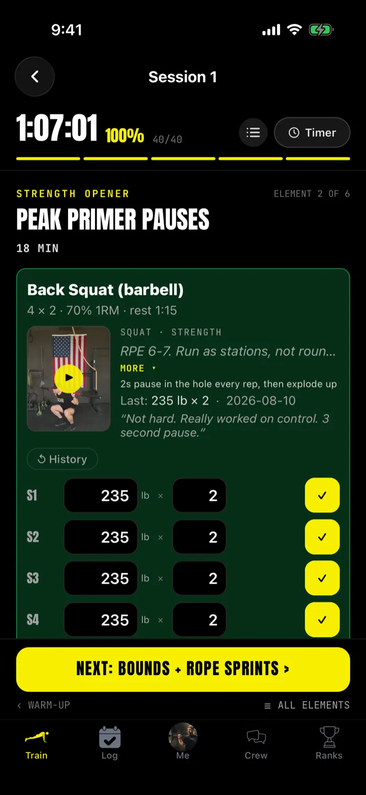 Logging barbell sets off your 1RM in the app