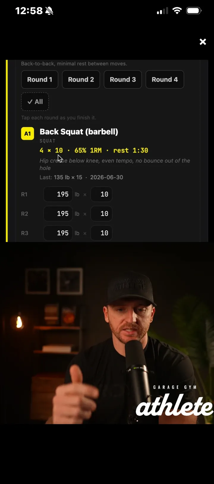 Logging barbell sets off your 1RM in the app
