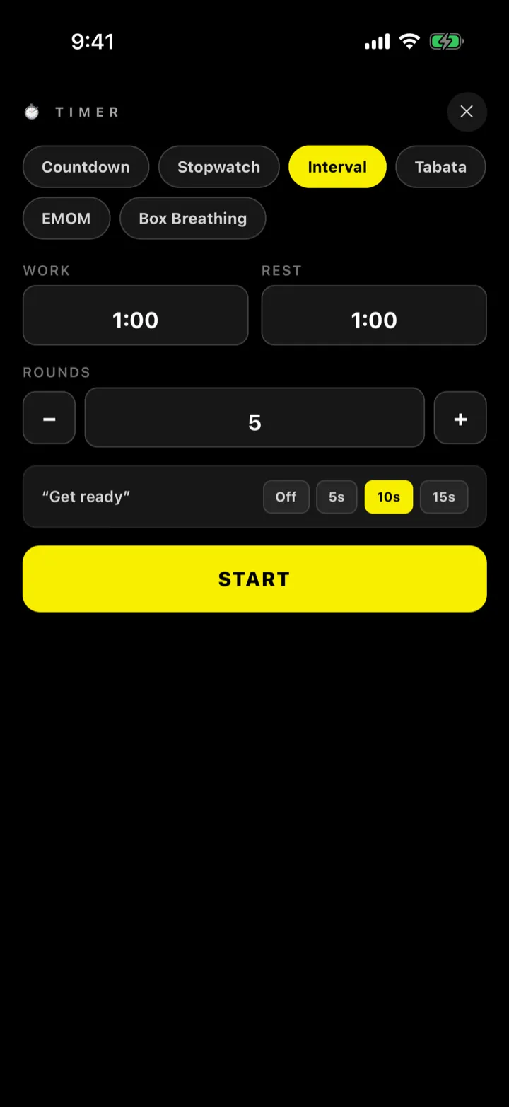 Built-in interval timer mid-workout